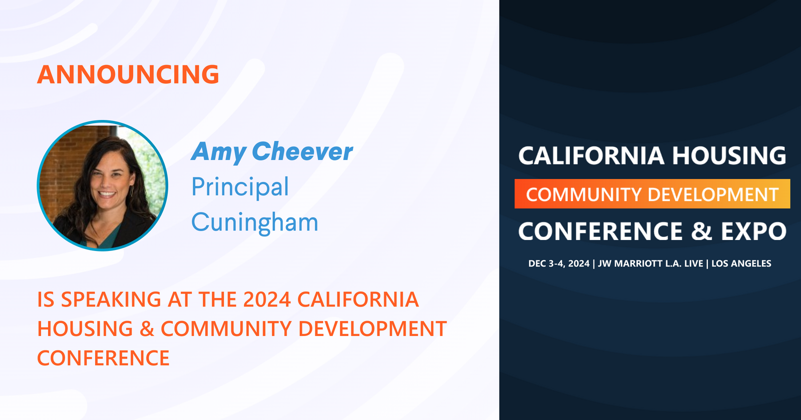 Amy Cheever, Principal at Cuningham is scheduled to speak at the 2024 Conference